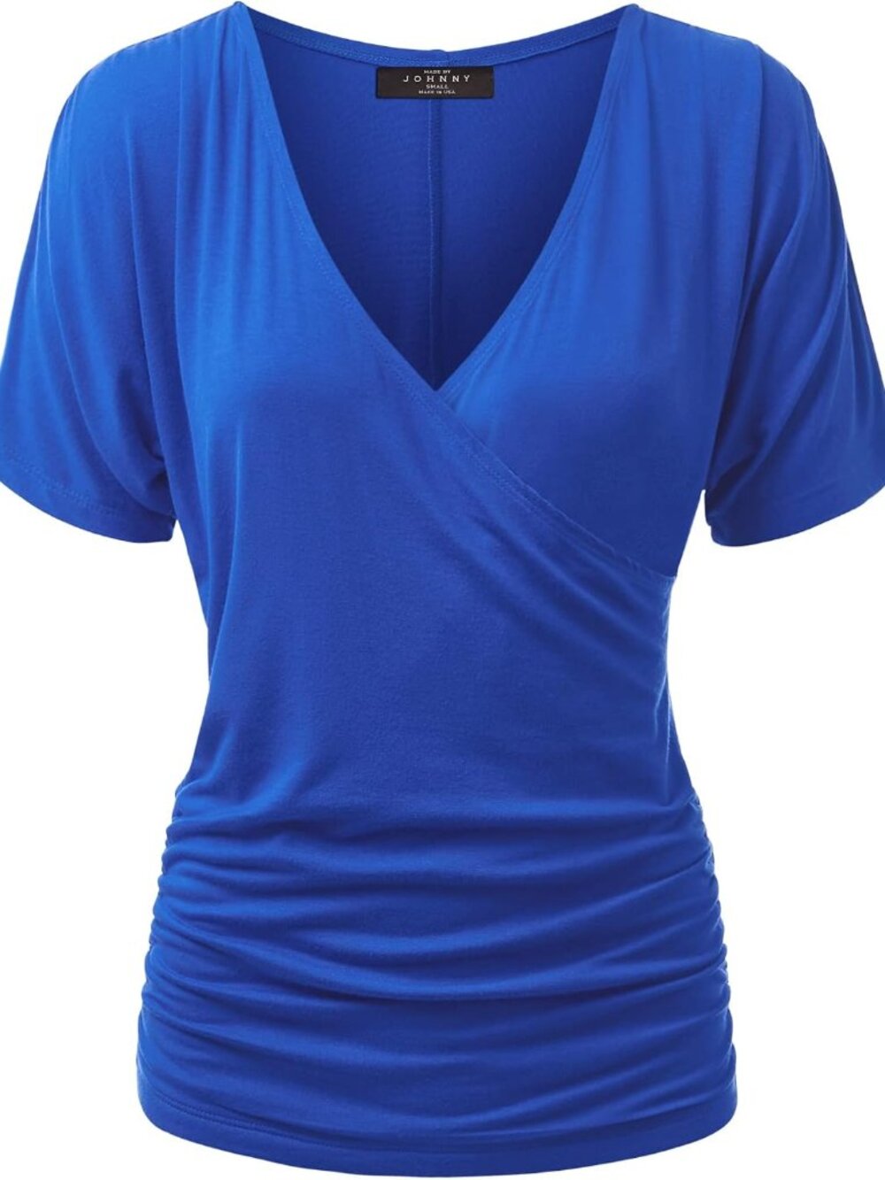 Women's V Neck Short Sleeve Wrap Front Drape Dolman Tunic Top